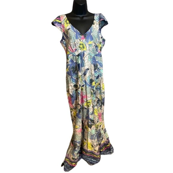 Estilo K Multicolor Cap Sleeve V Neck Maxi Dress - Picture 1 of 8
